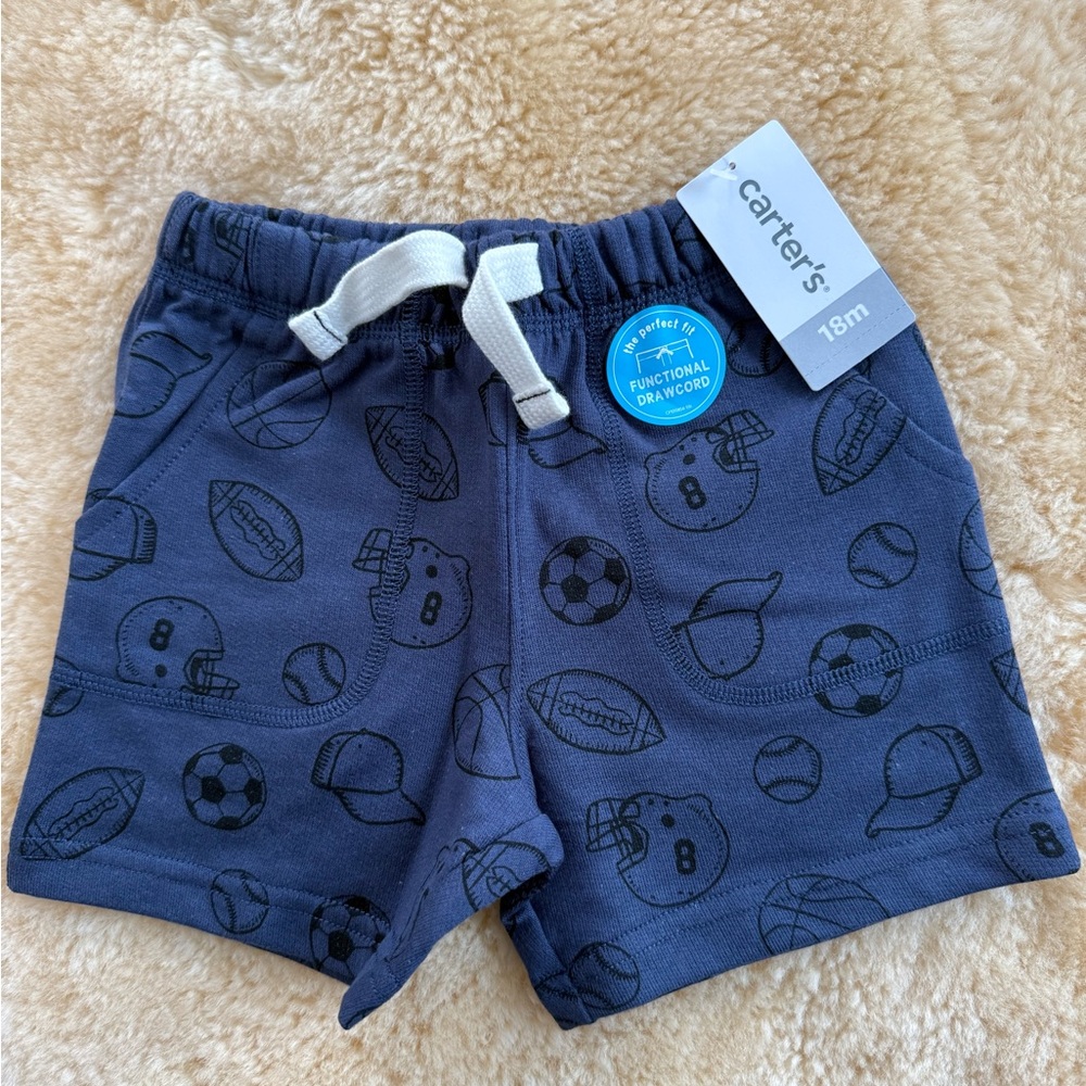 Carter's Navy Baby Shorts with Sports Theme